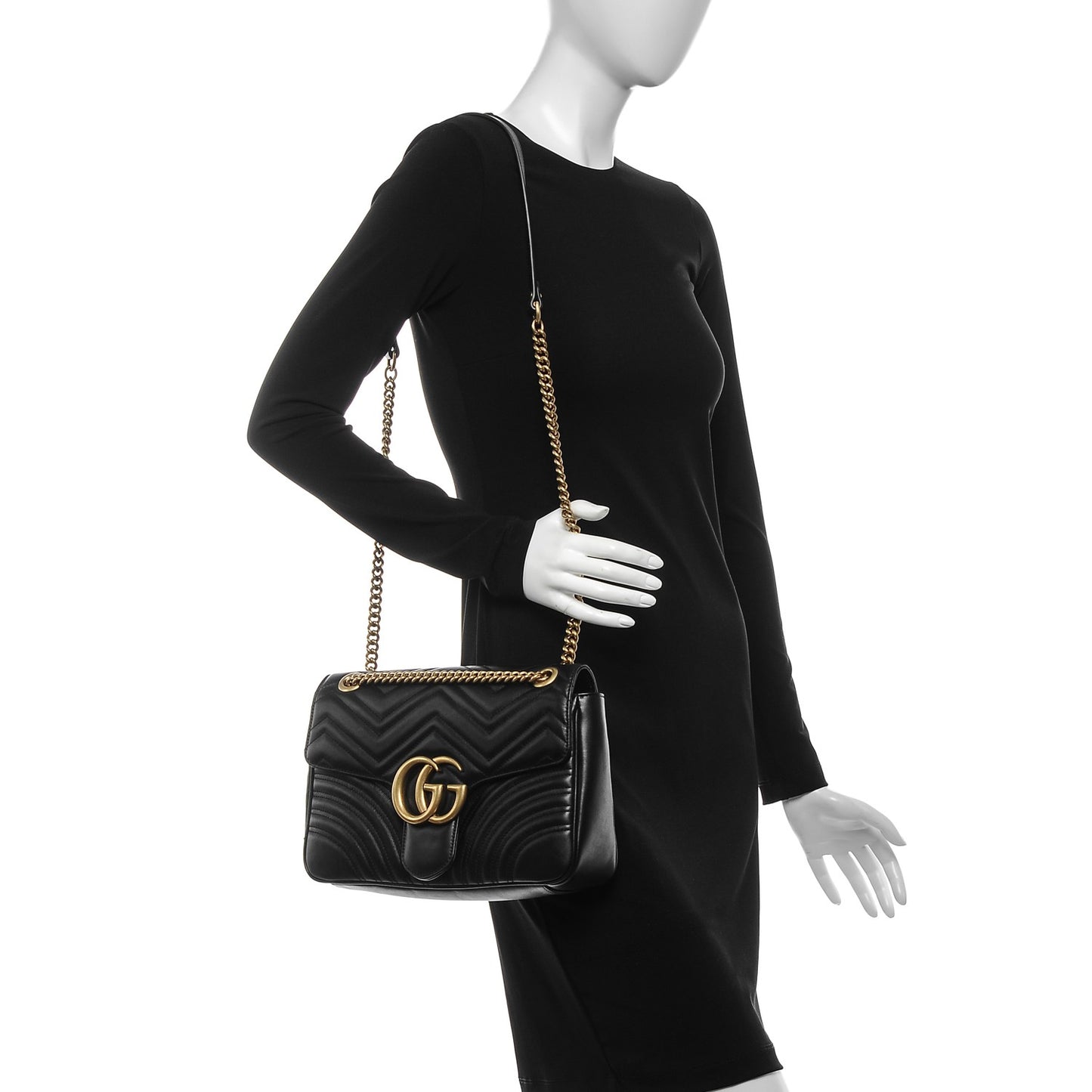 Calfskin Matelasse Medium GG Marmont Shoulder Bag Black