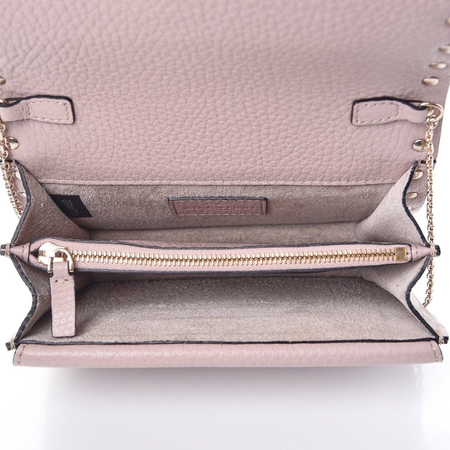 Valentino Garavani Pebbled Calfskin Rockstud Wallet on Chain Poudre 6 of 6