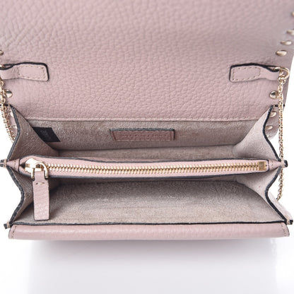 Valentino Garavani Pebbled Calfskin Rockstud Wallet on Chain Poudre 6 of 6