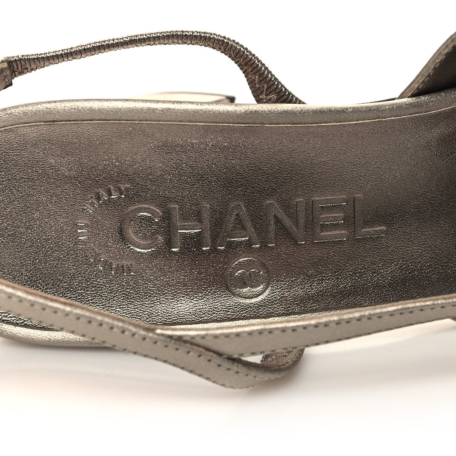 Chanel Laminated Lambskin Grosgrain Cap Toe CC Slingback Sandals 38.5 Copper Black 8 of 10