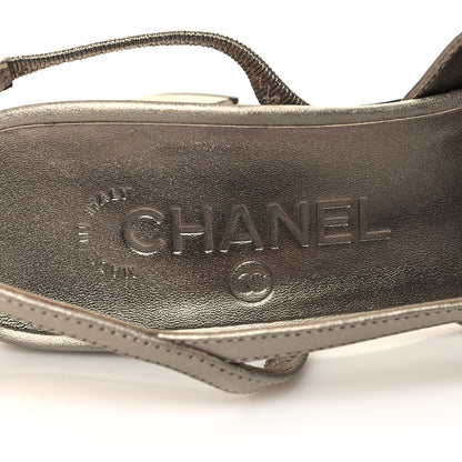 Chanel Laminated Lambskin Grosgrain Cap Toe CC Slingback Sandals 38.5 Copper Black 8 of 10