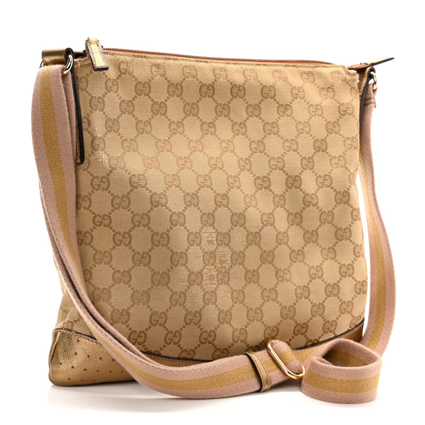 Monogram Calfskin Perforated Medium Flat Messenger Bag Pink