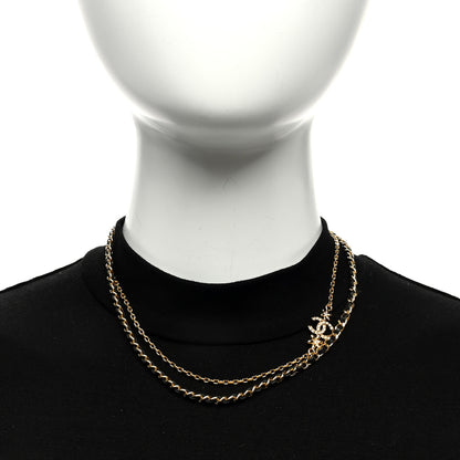 Chanel Metal Lambskin Crystal CC Double Chain Necklace Black Gold 3 of 5
