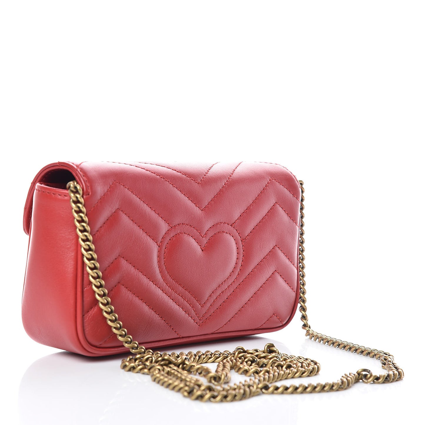 Calfskin Matelasse Super Mini GG Marmont Shoulder Bag Hibiscus Red
