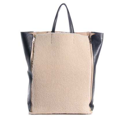 Celine Shearling Calfskin Vertical Zip Gusset Cabas Black 1 of 9