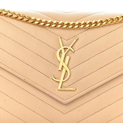 Saint Laurent Grain De Poudre Matelasse Chevron Monogram Chain Wallet Dark Beige 7 of 14
