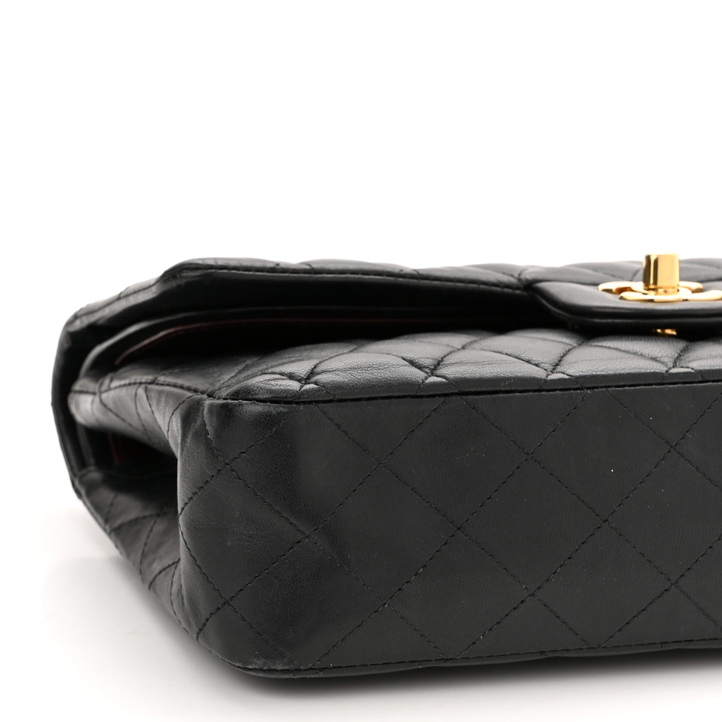 Lambskin Quilted Medium Double Flap Black