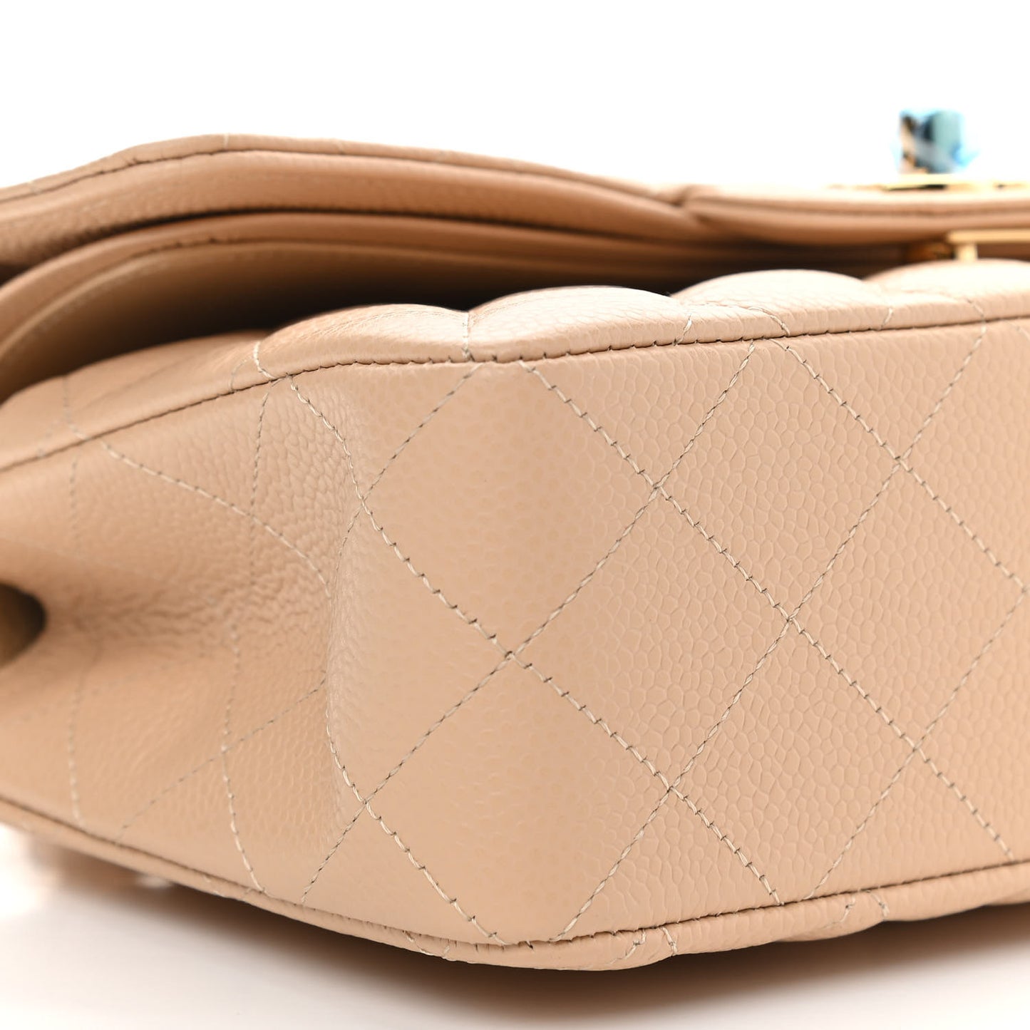 Caviar Quilted Small Double Flap Beige