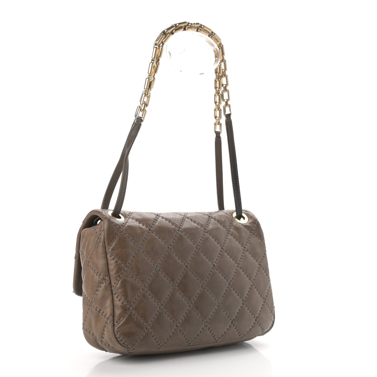 Calfskin Quilted Retro Chain Flap Dark Grey
