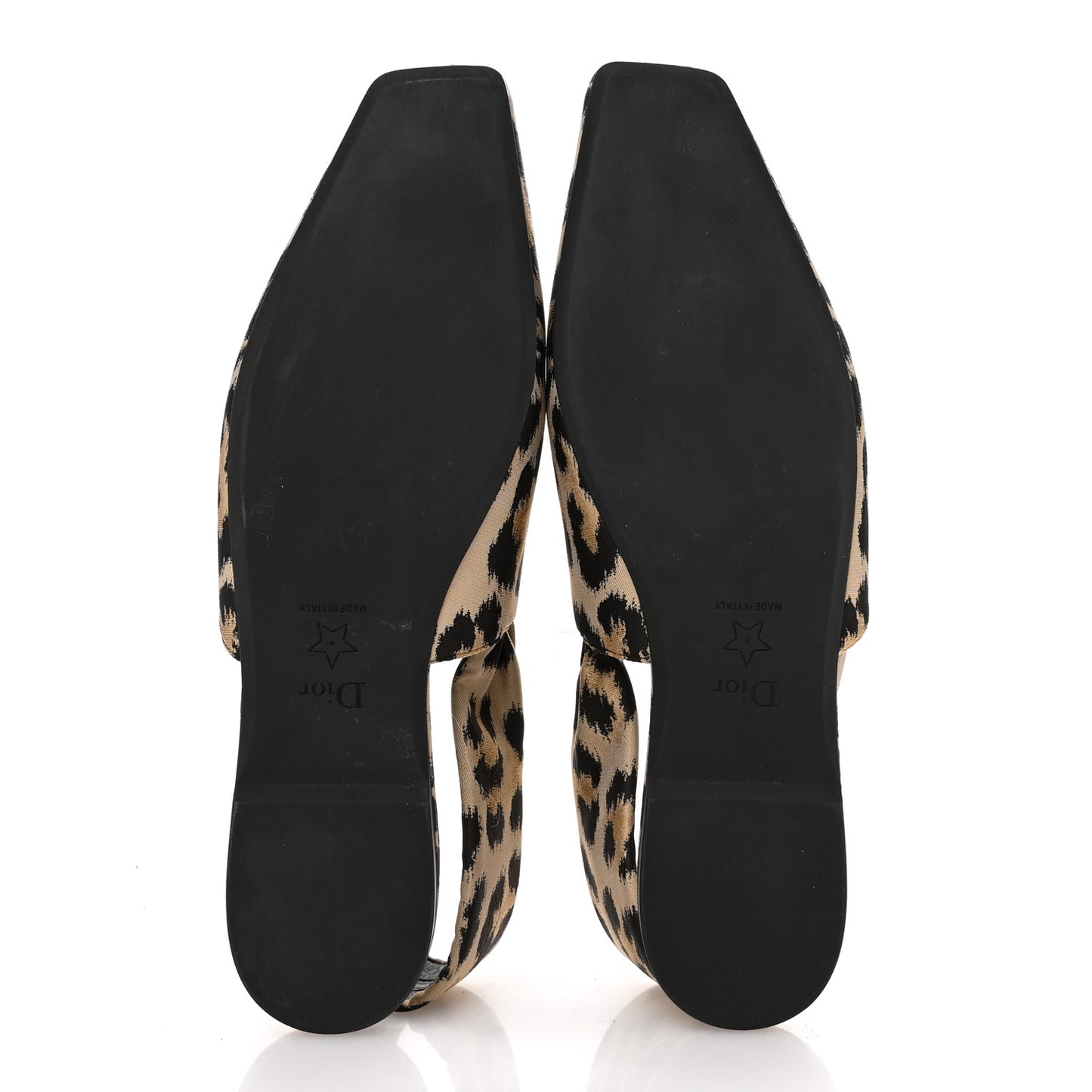 Shiny Nylon Leopard Print Mizza Slingback Flat 38.5 Natural