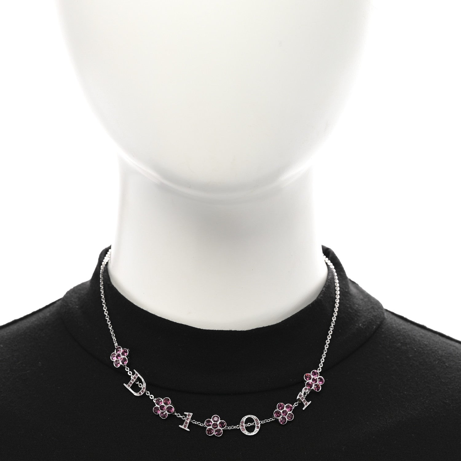 Christian Dior Crystal Flower Choker Necklace Silver Purple 2 of 6