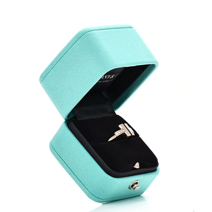 Tiffany 18K Rose Gold Diamond Mother of Pearl T Wire Ring 52 6 5 of 5