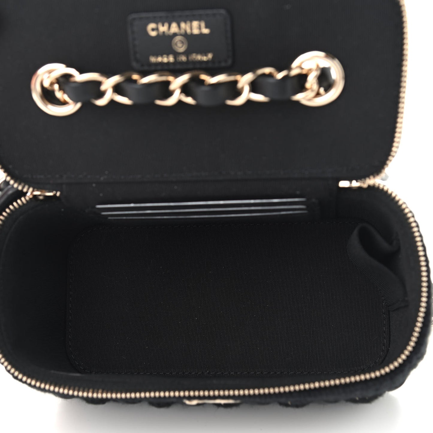 Lambskin Crochet Quilted Small Vanity Case With Chain Black
