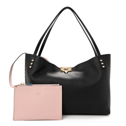 Valentino Garavani Grainy Calfskin Medium Rockstud Tote Black Rose Quartz 3 of 12