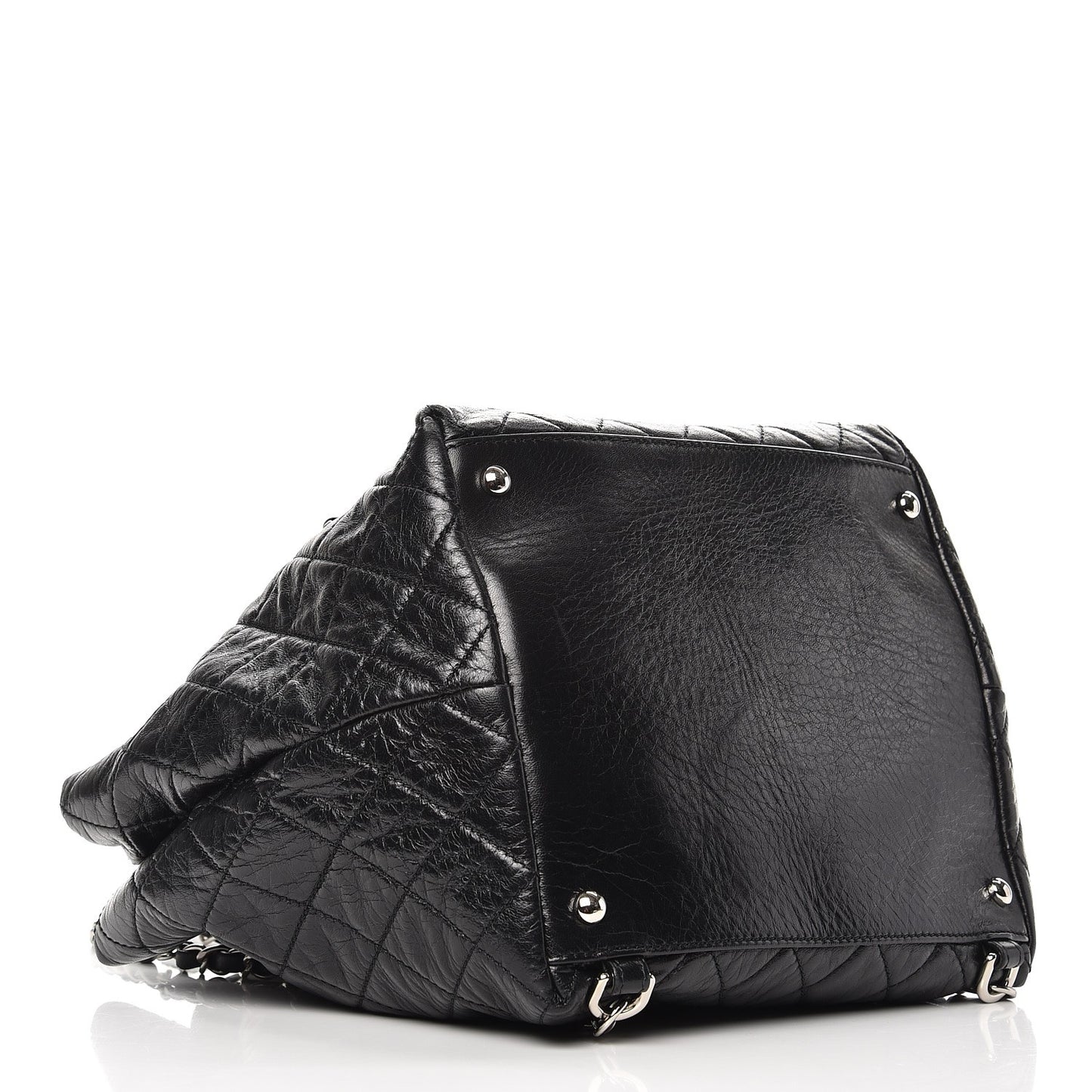 Glazed Calfskin Quilted Beijing Backpack Black