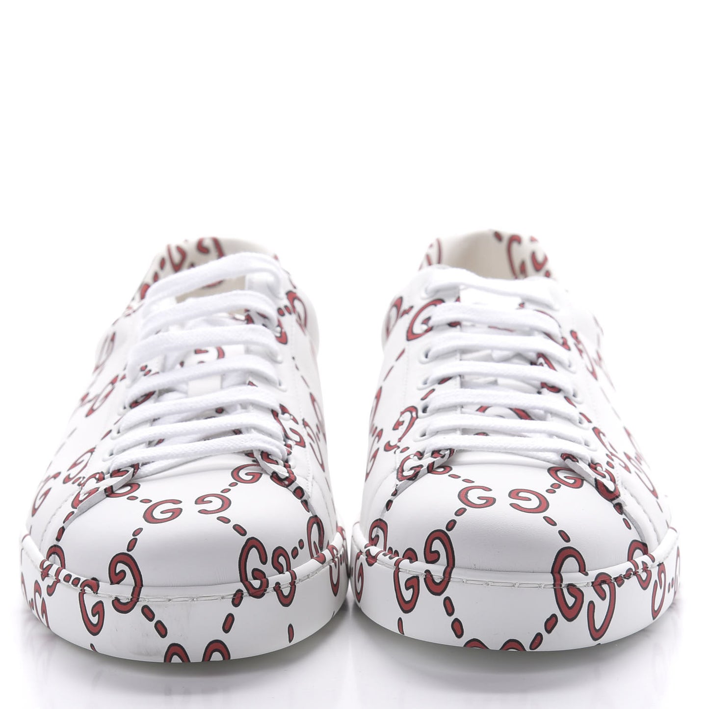 Calfskin GucciGhost Print Mens Ace Sneakers 10 White Hibiscus Red