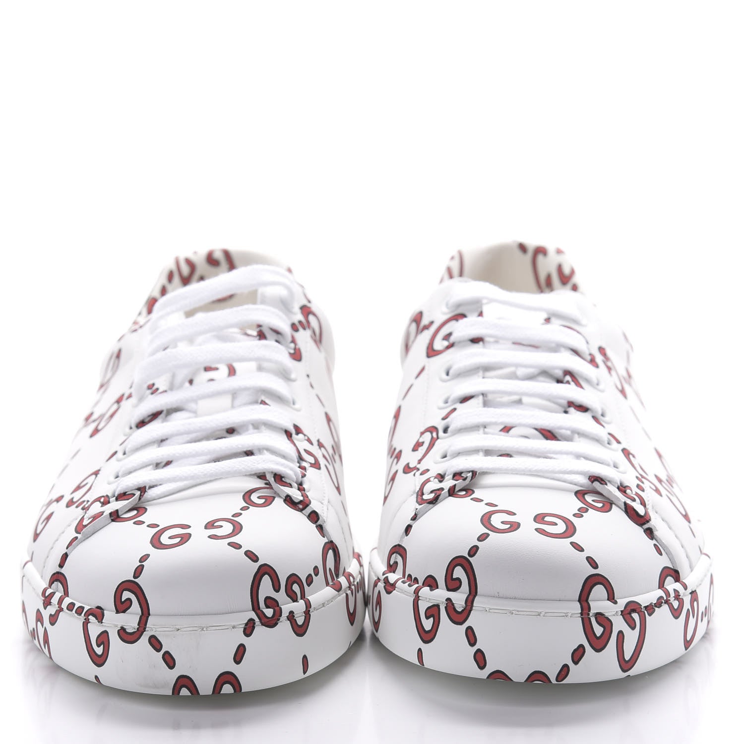 Gucci Calfskin GucciGhost Print Mens Ace Sneakers 10 White Hibiscus Red 2 of 9