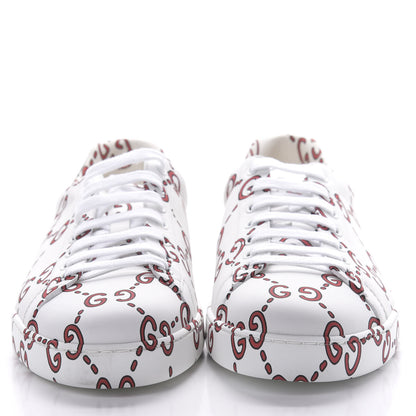 Gucci Calfskin GucciGhost Print Mens Ace Sneakers 10 White Hibiscus Red 2 of 9