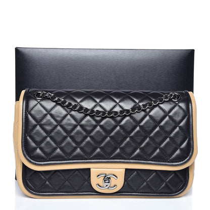 Chanel Lambskin Quilted Large Twist Two Tone Flap Bag Black Beige 14 of 14