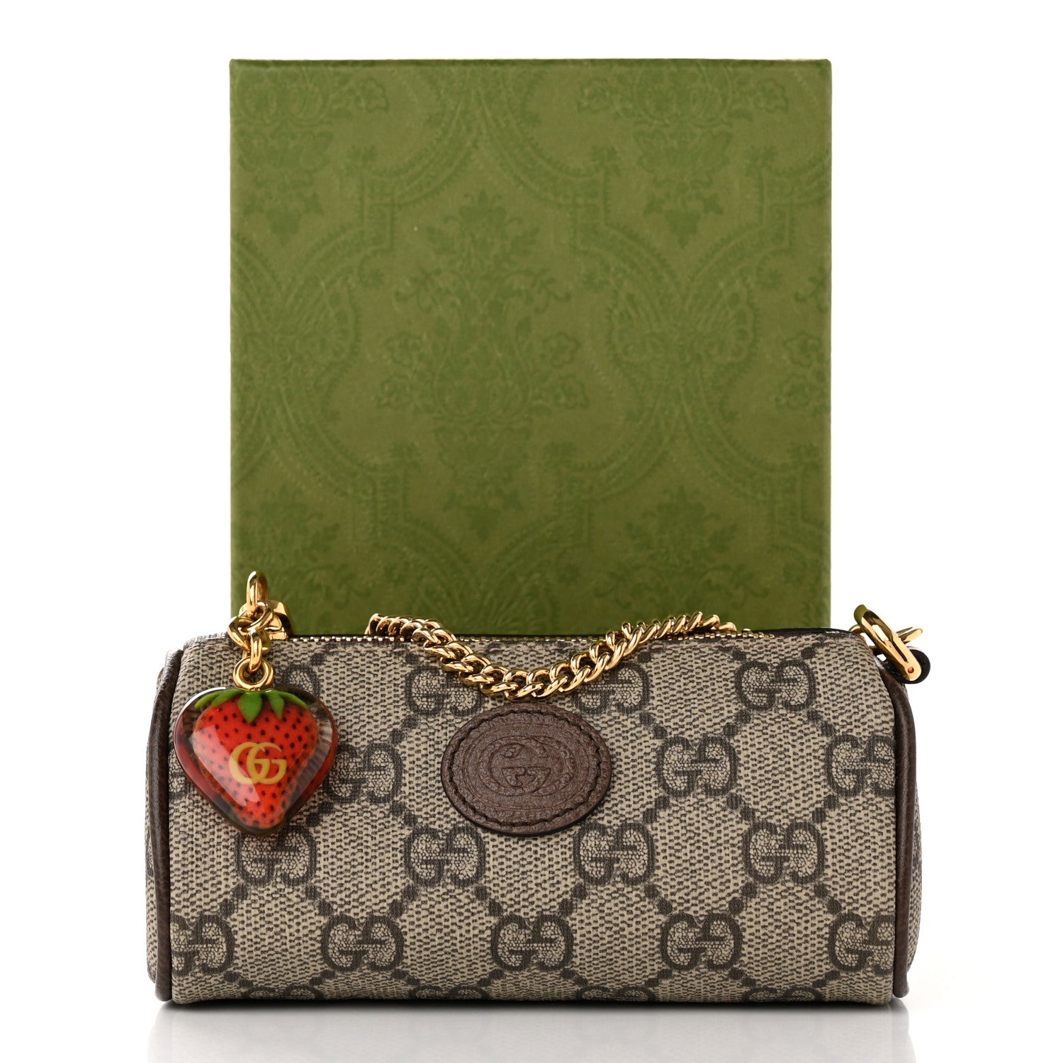 Gucci GG Supreme Monogram Strawberry Retro Interlocking G Barrel Coin Purse Beige Ebony 10 of 10