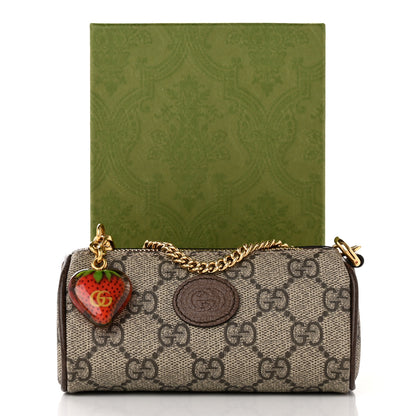 Gucci GG Supreme Monogram Strawberry Retro Interlocking G Barrel Coin Purse Beige Ebony 10 of 10