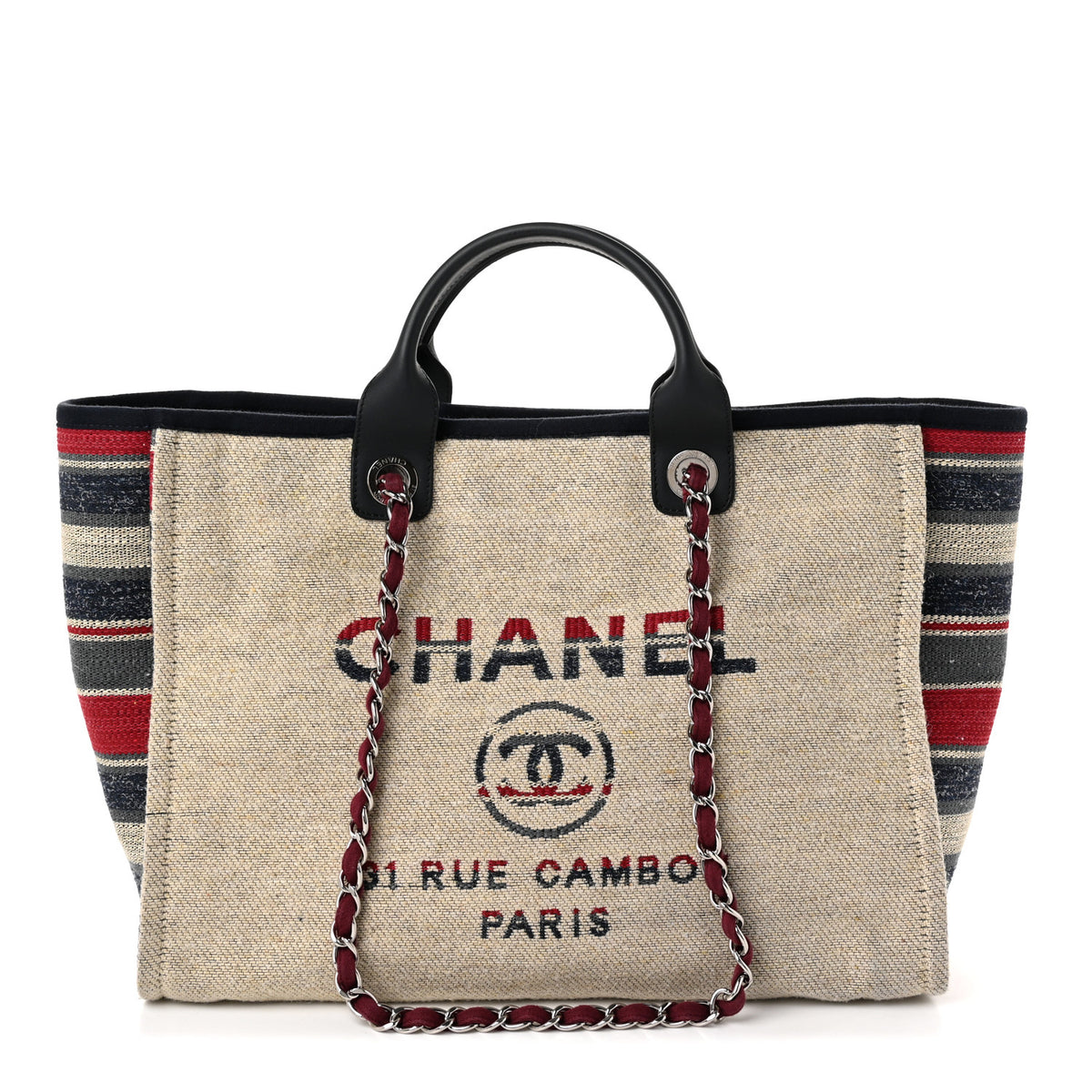 Striped Canvas Medium Deauville Tote Beige