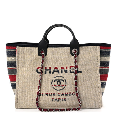Chanel Striped Canvas Medium Deauville Tote Beige 1 of 10