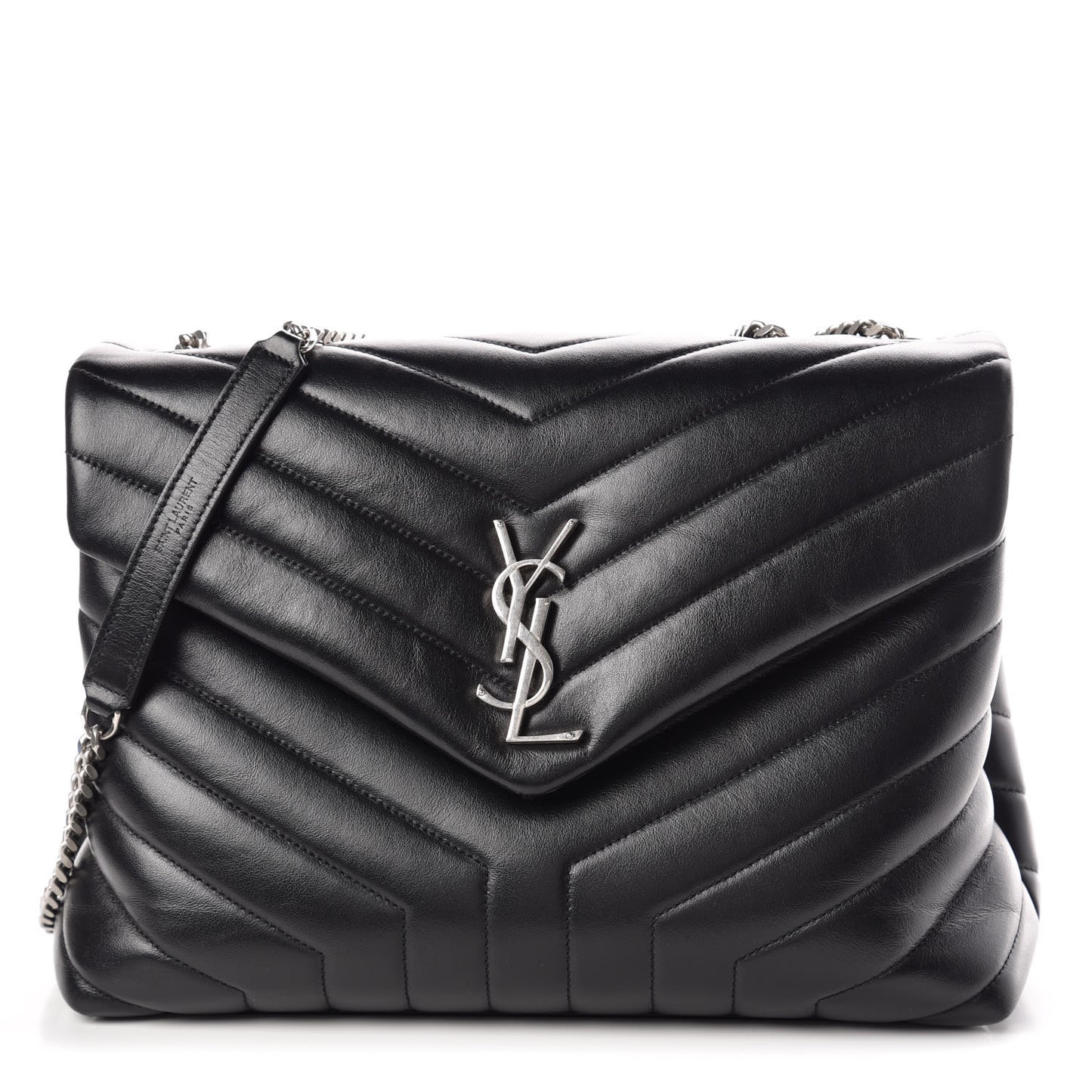 Calfskin Y Quilted Monogram Medium Loulou Chain Satchel Black