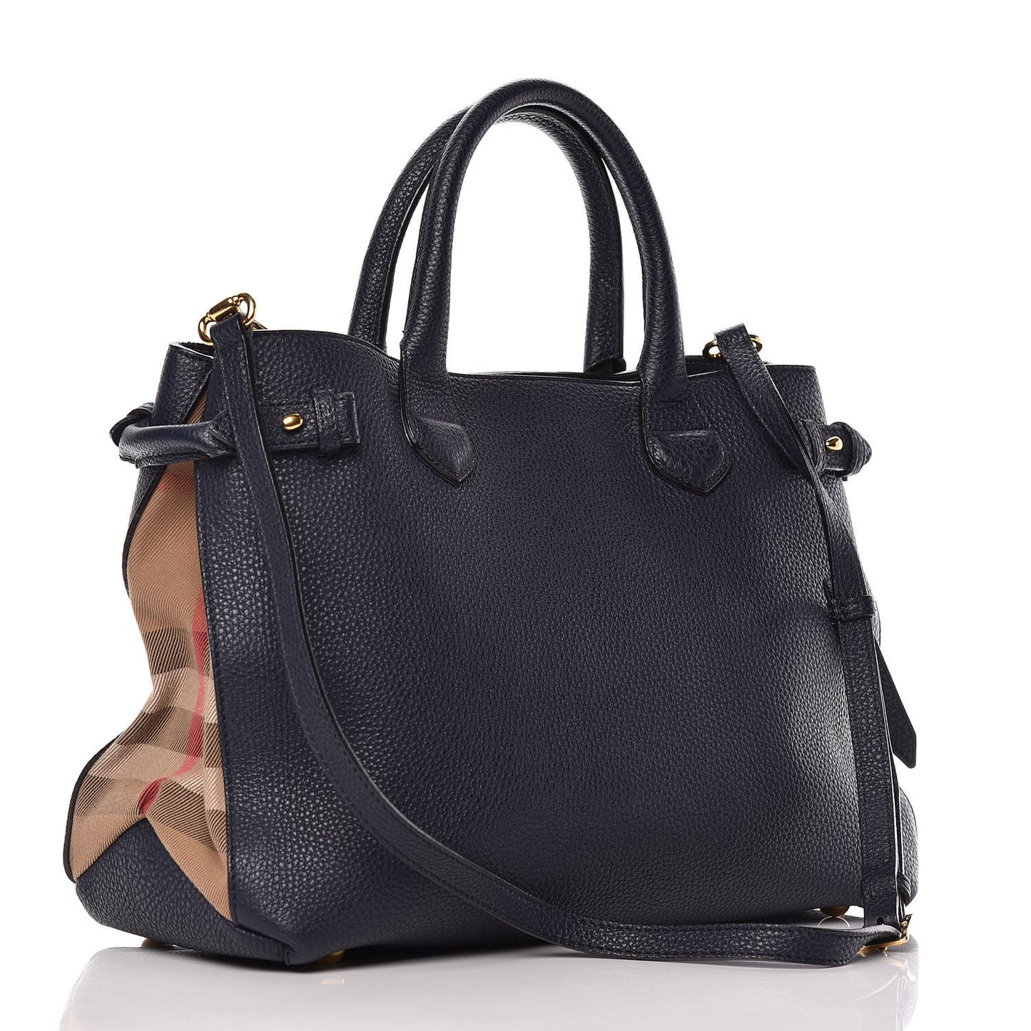 Grainy Calfskin House Check Medium Banner Tote Ink Blue