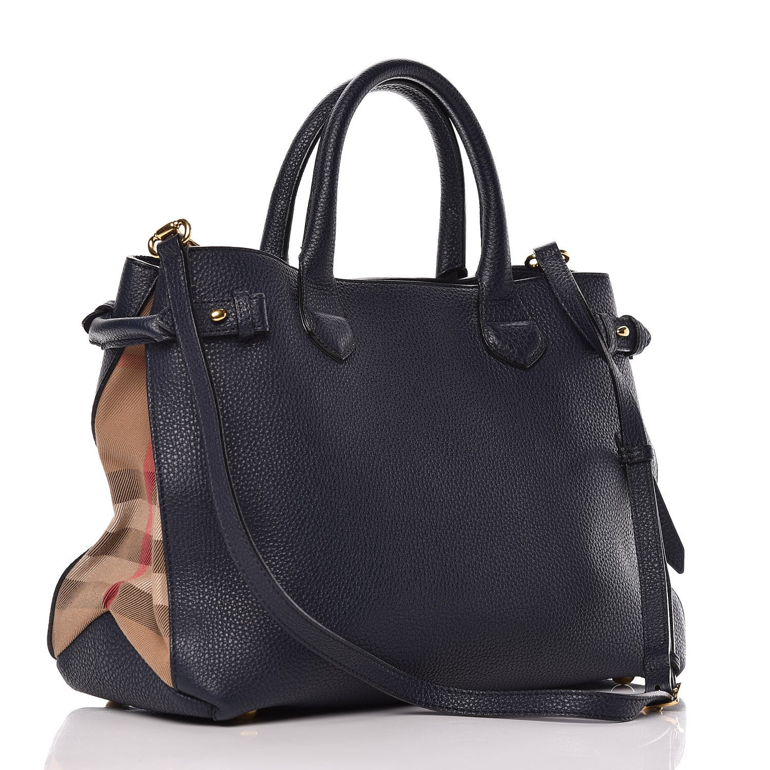 Burberry Grainy Calfskin House Check Medium Banner Tote Ink Blue 3 of 12