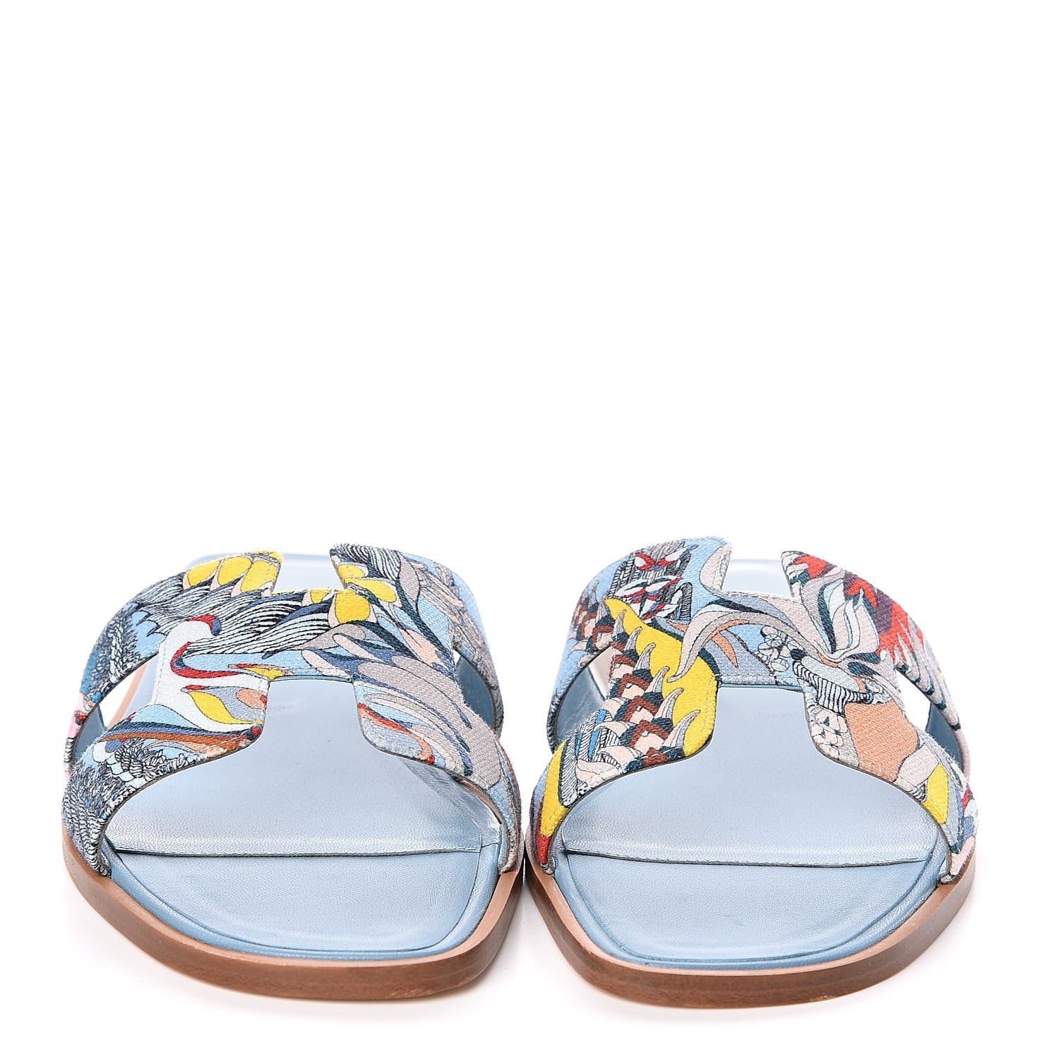 Hermes Cotton Canvas Oran Sandals 37 Multicolor Bleu Dorset 2 of 7
