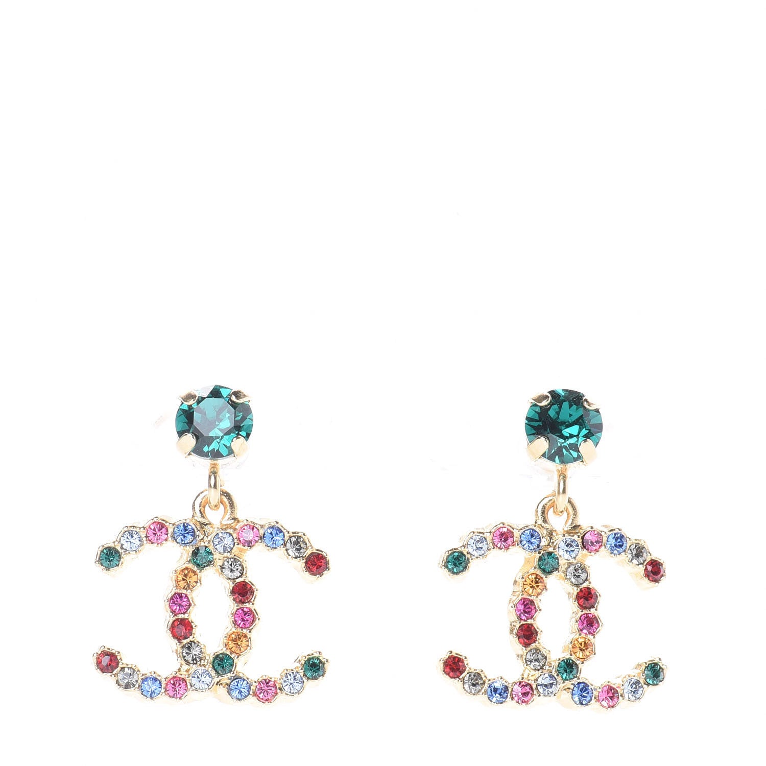 Chanel Crystal Over The Rainbow CC Drop Earrings Gold Multicolor 1 of 8