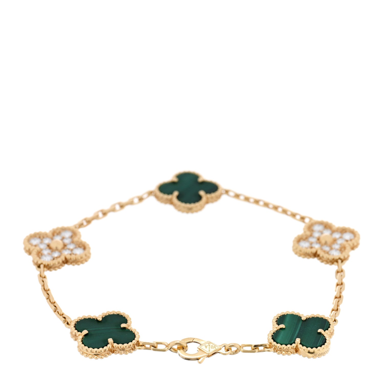 Van Cleef & Arpels 18K Yellow Gold Diamond Malachite 5 Motifs Vintage Alhambra Bracelet 2 of 4