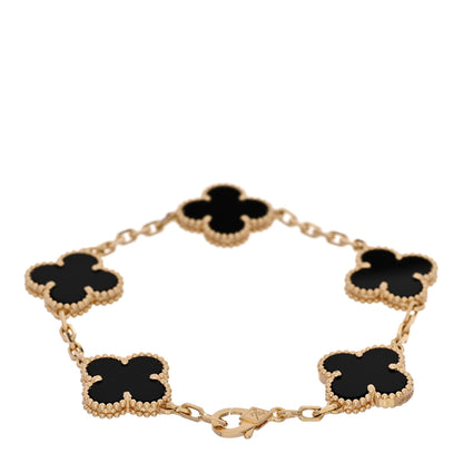 Van Cleef & Arpels 18K Yellow Gold Black Onyx 5 Motifs Vintage Alhambra Bracelet 2 of 4
