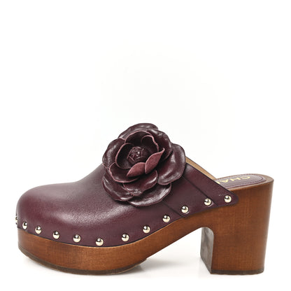 Chanel Calfskin Camellia Clogs 38 Dark Purple 1 of 9