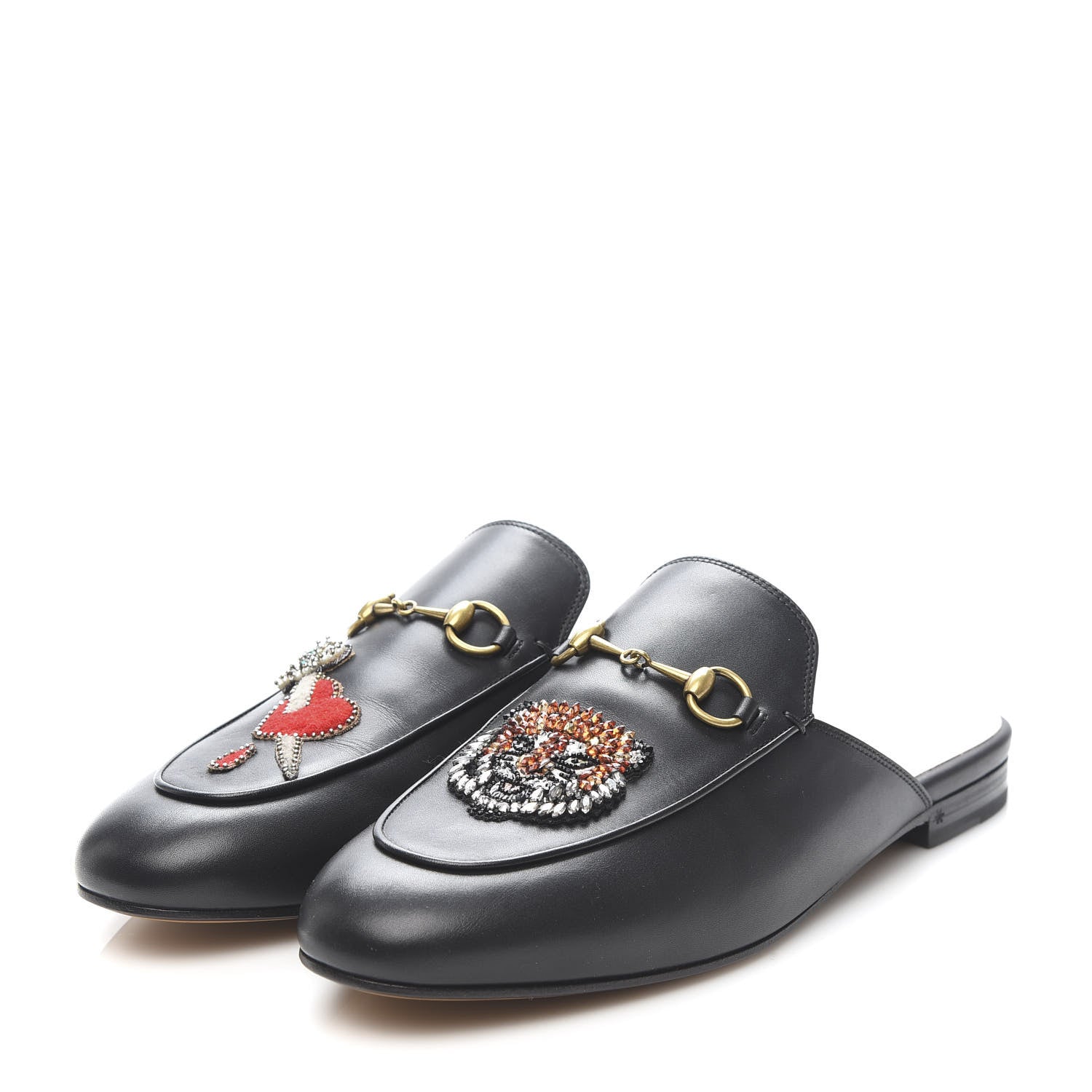 Gucci Calfskin Crystal Tiger Embroidered Princetown Slippers 41 Black 3 of 10