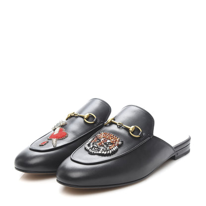 Gucci Calfskin Crystal Tiger Embroidered Princetown Slippers 41 Black 3 of 10