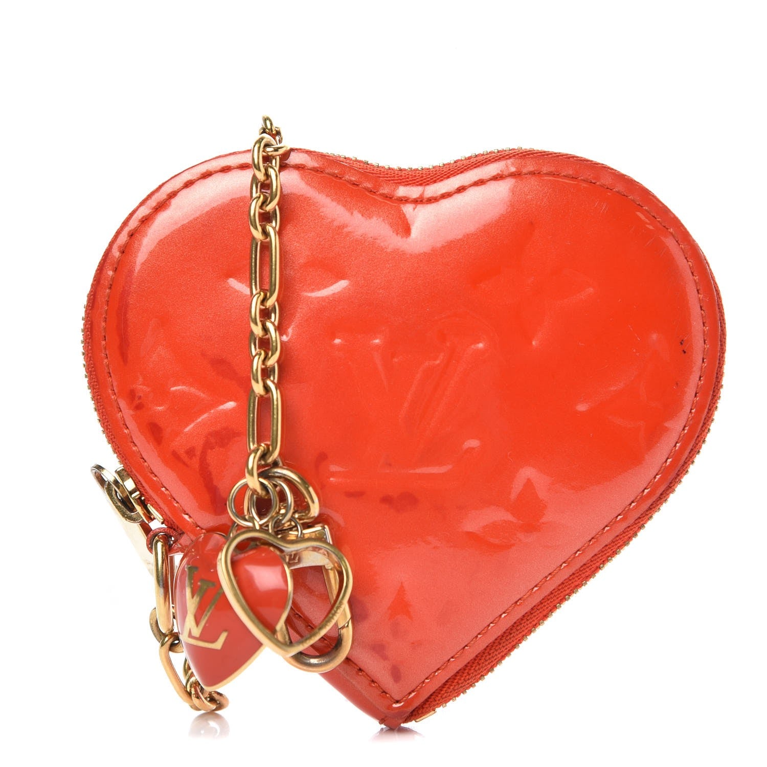 Louis Vuitton Vernis Heart Coin Purse Orange Sunset 1 of 9