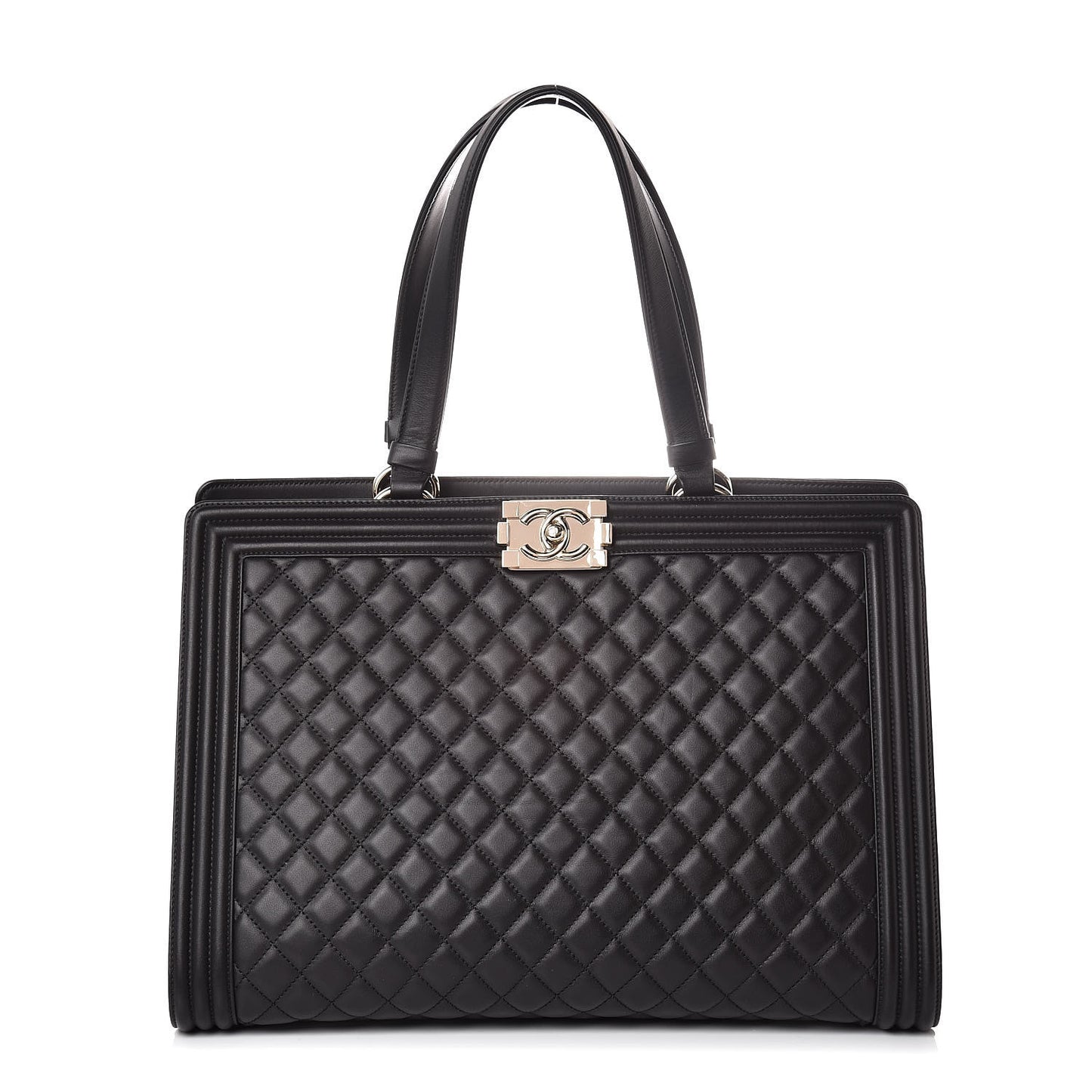 Calfskin Quilted Boy Shopping Tote Black