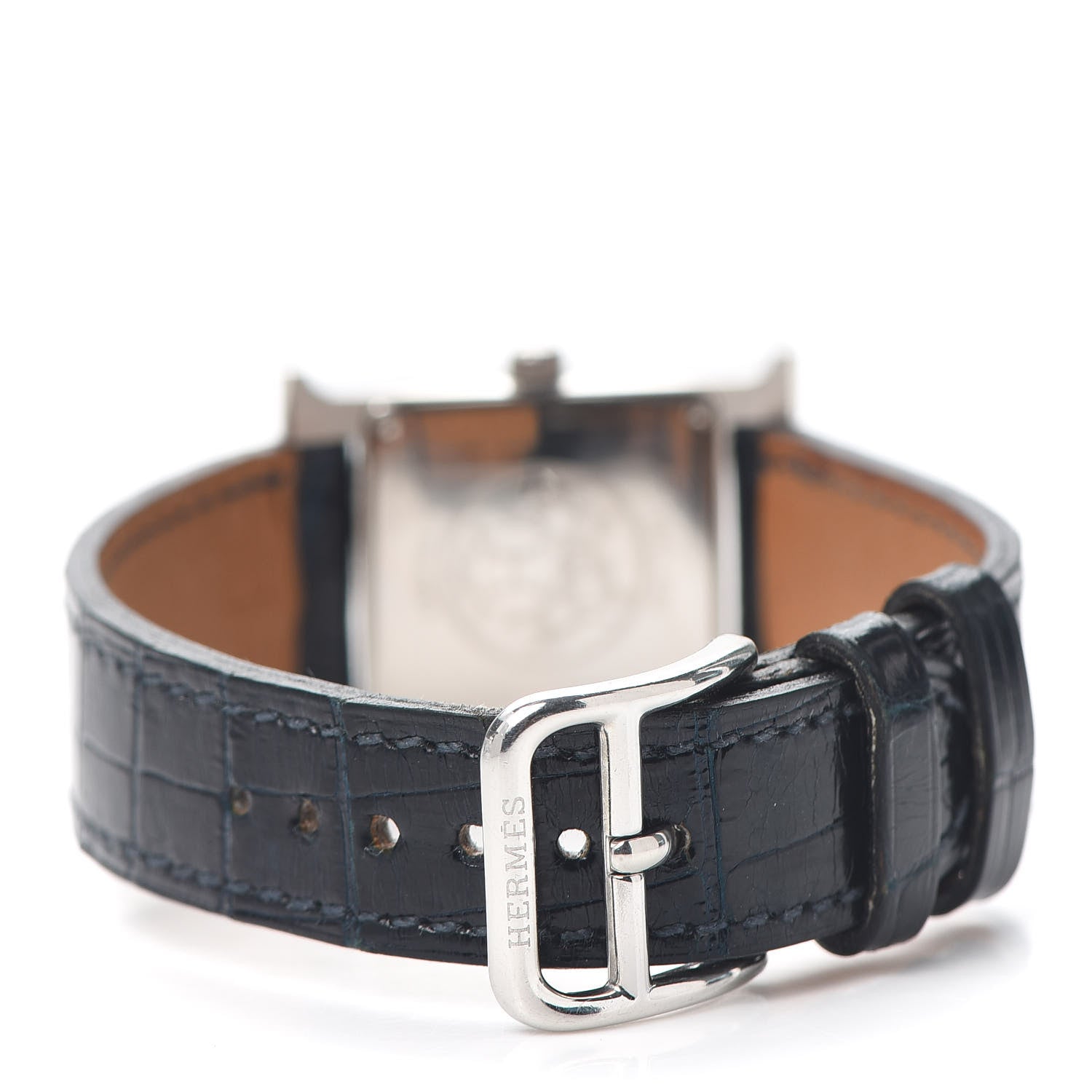 Hermes Stainless Steel Alligator Diamond Bezel Mother of Pearl 21mm Heure H Hour Quartz Watch Noir 3 of 4