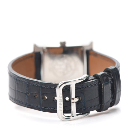 Hermes Stainless Steel Alligator Diamond Bezel Mother of Pearl 21mm Heure H Hour Quartz Watch Noir 3 of 4