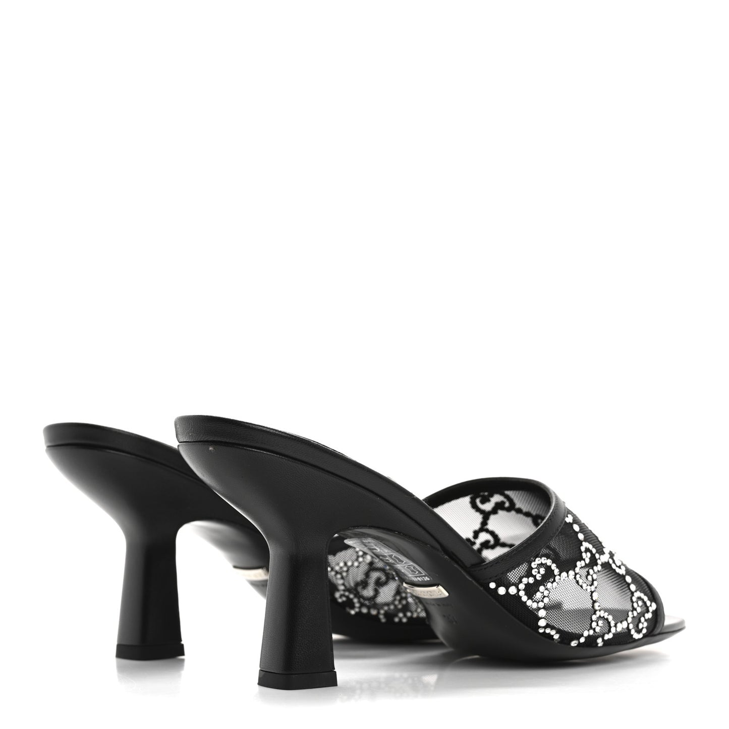 Tela Retino Nappa Crystal GG Monogram Square G 95mm Slide Sandals 37 Black