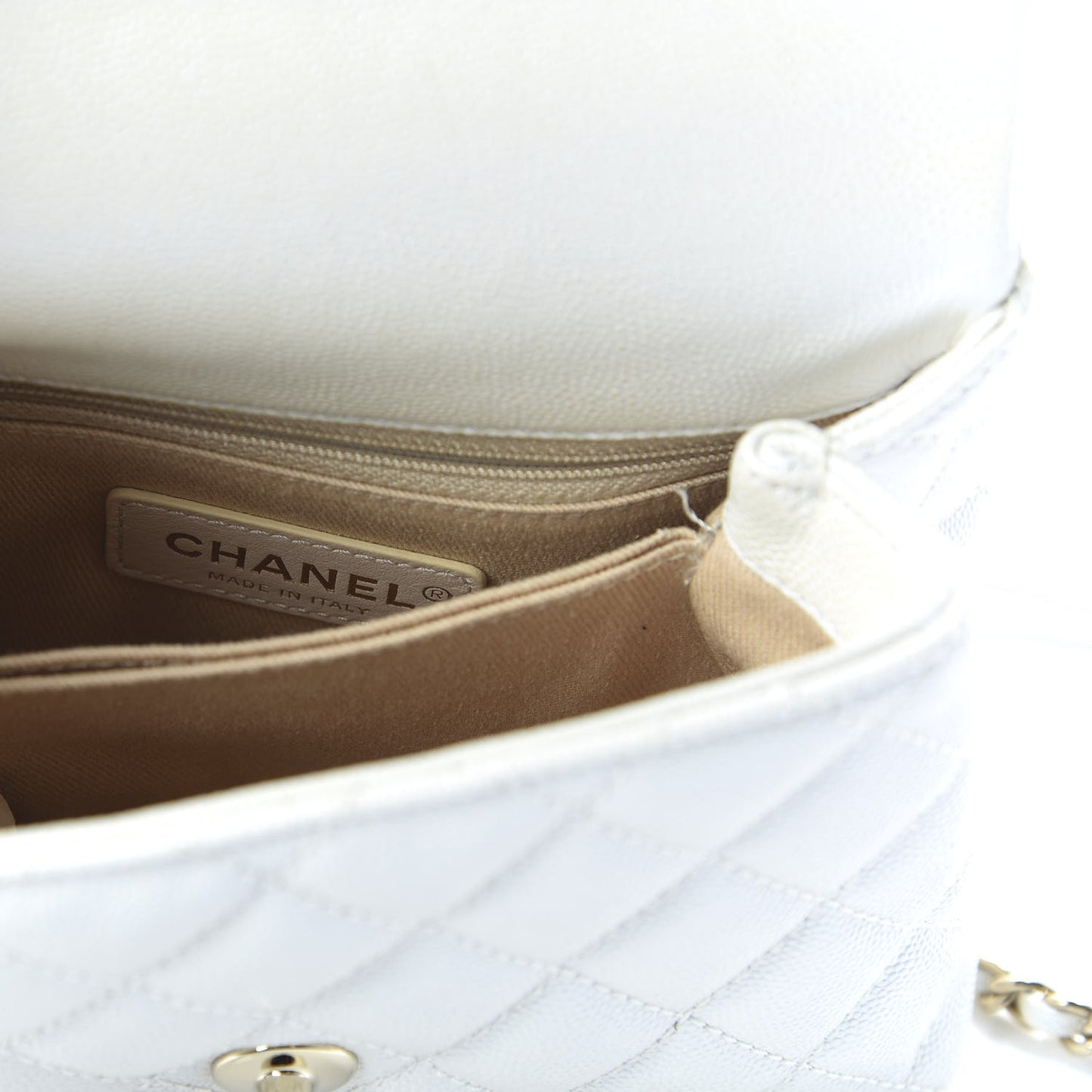 Iridescent Caviar Quilted Extra Mini Coco Handle Flap Ivory
