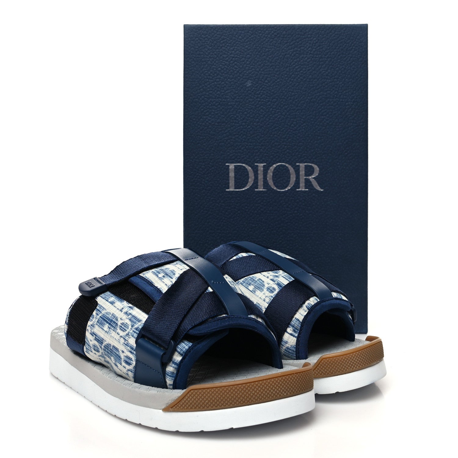 Christian Dior Oblique Jacquard Mens Alpha Sandals 41 Blue Denim