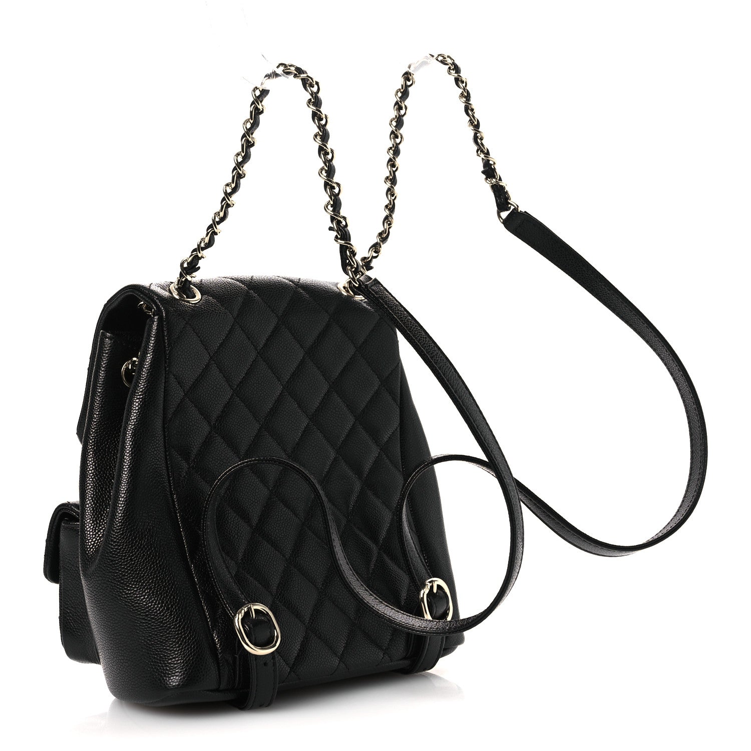 Chanel Shiny Caviar Quilted Medium Duma Pockets Drawstring Backpack Black 3 of 13