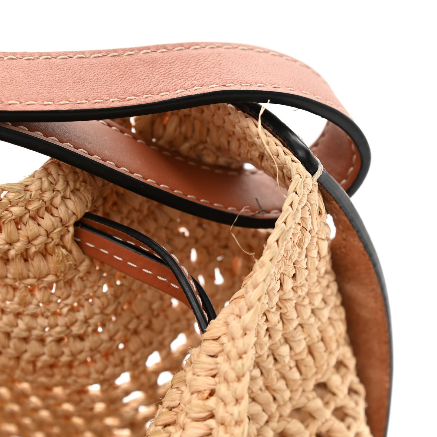 Raffia Calfskin Balloon Bucket Bag Natural Tan