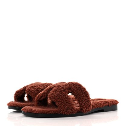 Hermes Woolskin Oran Sandals 37.5 Cognac 3 of 8