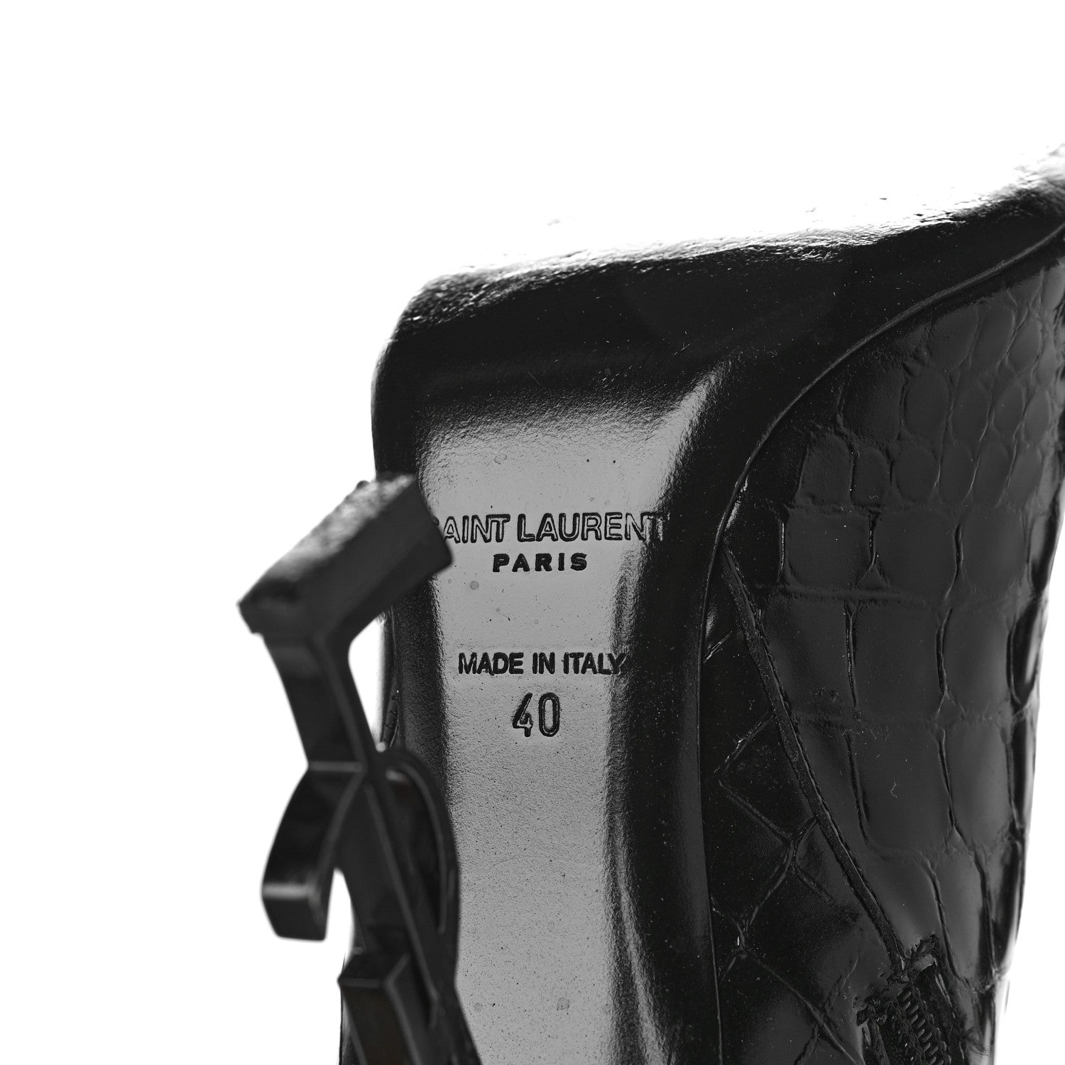 Saint Laurent Alligator Embossed Patent Calfskin Opyum 110 Ankle Boots 40 Black 6 of 10