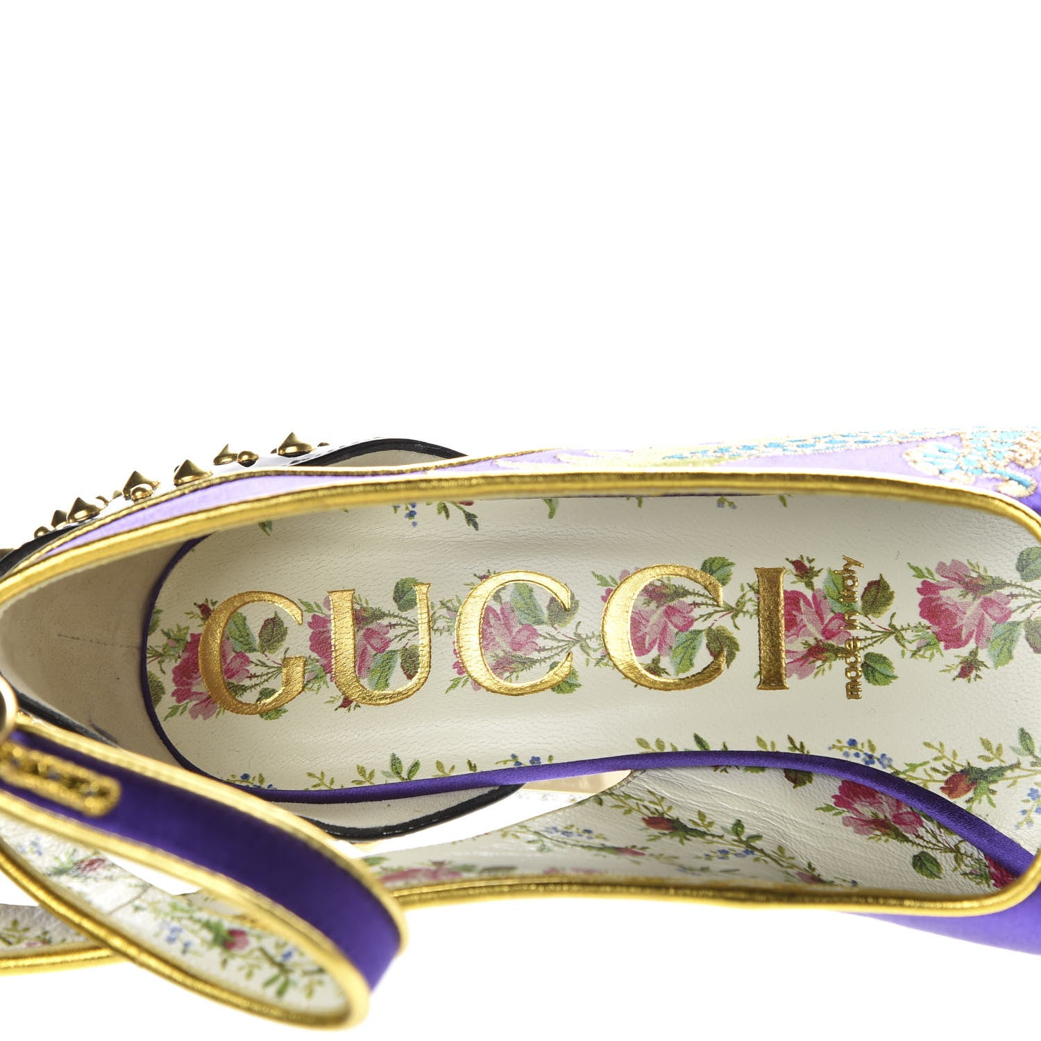 Gucci Satin Embroidered Dragon Caspar Pumps 37 Purple Oro Vecchio Black 7 of 12