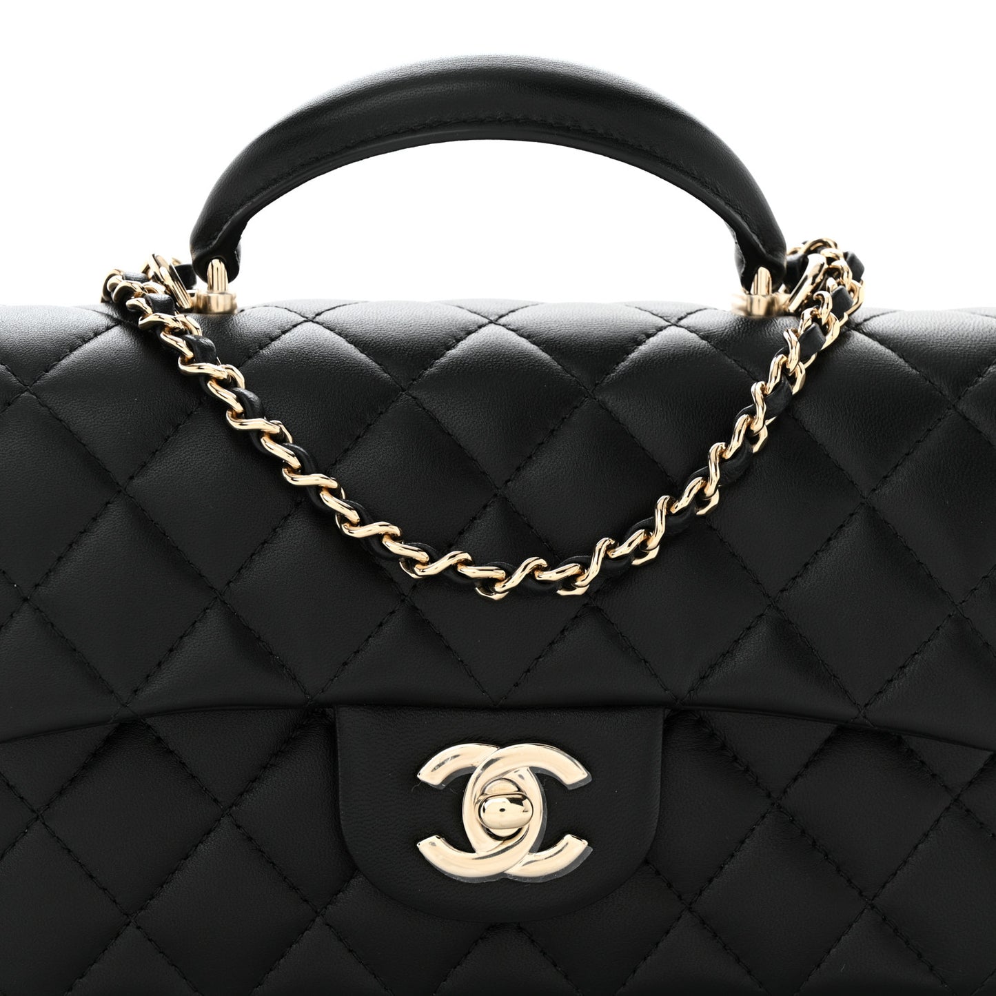 Lambskin Quilted Mini Top Handle Rectangular Flap Black